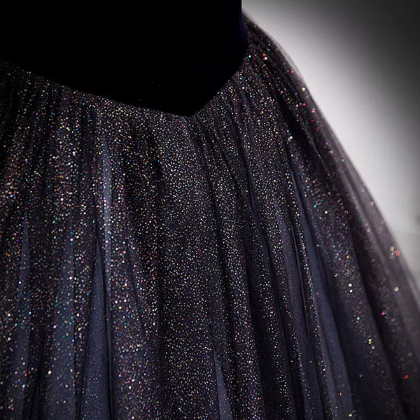 Purple/Burgundy Shiny Tulle Short Sleeves A Line Long Prom Dresses, Purple/Burgundy Tulle Formal Graduation Evening Dresses WT1202
