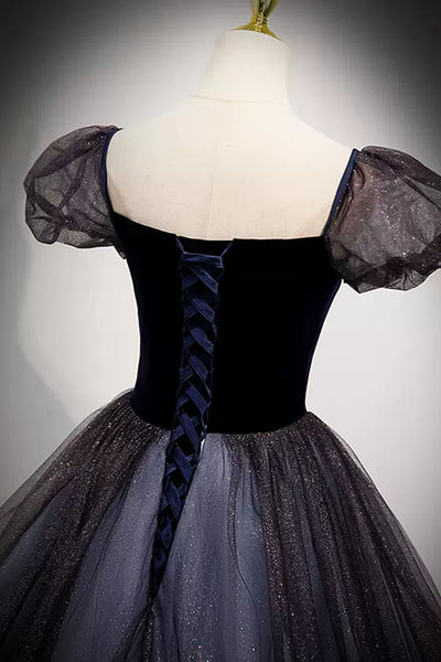 Purple/Burgundy Shiny Tulle Short Sleeves A Line Long Prom Dresses, Purple/Burgundy Tulle Formal Graduation Evening Dresses WT1202