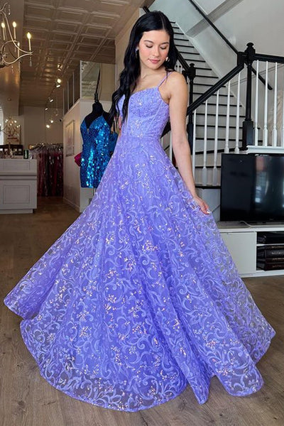 Purple Lace V Neck Open Back Long Prom Dresses, Purple Lace Formal Dresses, Purple Evening Dresses WT1095
