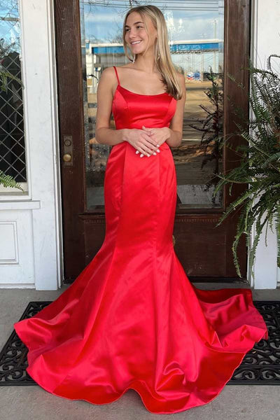 Red Mermaid Open Back Long Prom Dresses, Mermaid Red Formal Dresses, Red Evening Dresses WT1212