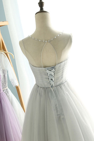 Round Neck Purple/Gray Tulle Short Prom Homecoming Dresses with Belt, Purple/Gray Tulle Formal Graduation Evening Dresses