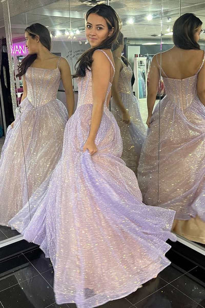 Shiny Pink Tulle A Line Spaghetti Straps Long Prom Dresses, Pink Formal Graduation Evening Dresses WT1099