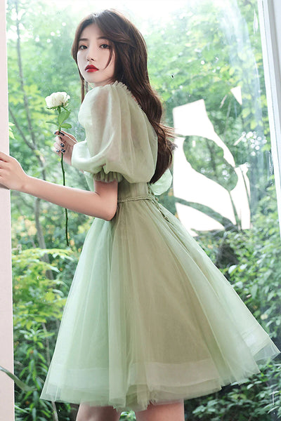 Short Green Tulle Prom Dresses, Green Tulle Short Graduation Homecoming Dresses