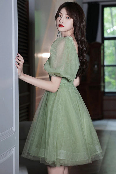 Short Green Tulle Prom Dresses, Green Tulle Short Graduation Homecoming Dresses