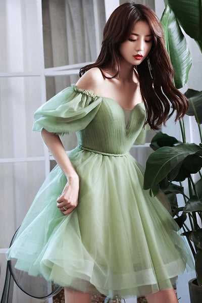 Short Green Tulle Prom Dresses, Green Tulle Short Graduation Homecoming Dresses