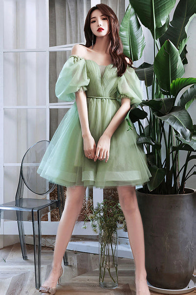 Short Green Tulle Prom Dresses, Green Tulle Short Graduation Homecoming Dresses