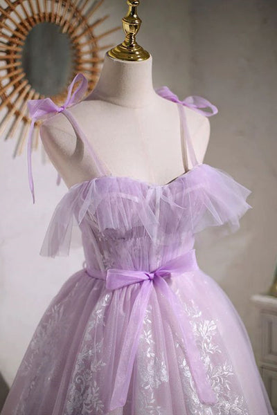 Short Purple Lace Prom Dresses, Short Purple Lace Formal Homecoming Dresses