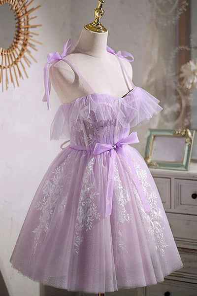 Short Purple Lace Prom Dresses, Short Purple Lace Formal Homecoming Dresses