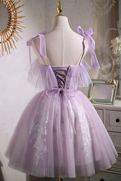 Short Purple Lace Prom Dresses, Short Purple Lace Formal Homecoming Dresses