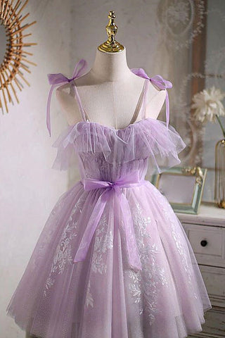 Short Purple Lace Prom Dresses, Short Purple Lace Formal Homecoming Dresses