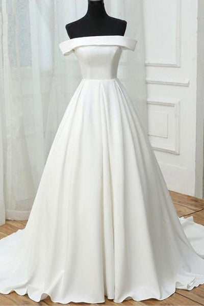 Simple Off Shoulder White Long Prom Dresses, Off the Shoulder Ivory Formal Dresses, White Evening Dresses