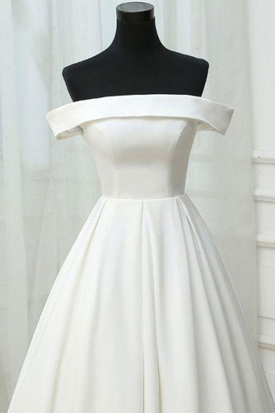 Simple Off Shoulder White Long Prom Dresses, Off the Shoulder Ivory Formal Dresses, White Evening Dresses
