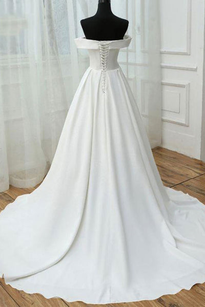 Simple Off Shoulder White Long Prom Dresses, Off the Shoulder Ivory Formal Dresses, White Evening Dresses