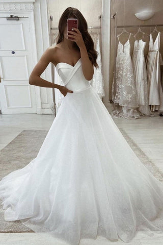 Strapless Sweetheart Neck White Long Prom Dresses, Long White Formal Graduation Evening Dresses