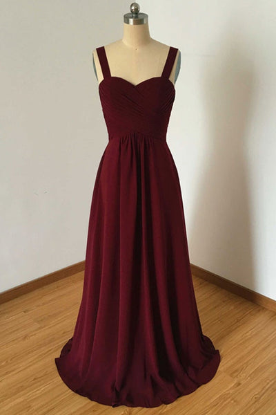 Sweetheart Neck Backless Burgundy Long Prom Dresses, Backless Burgundy Bridesmaid Dresses, Burgundy Formal Evening Dresses