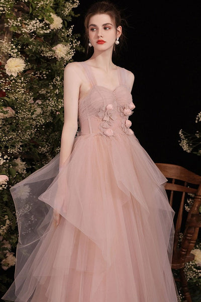 Sweetheart Neck Off Shoulder Pink Long Prom Dresses with Flowers, Long Pink Formal Evening Dresses
