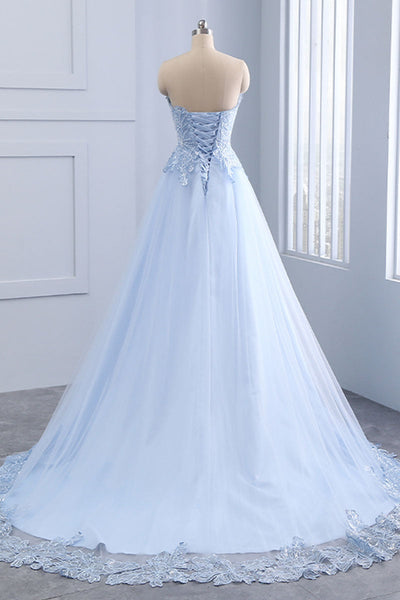 Sweetheart Neck Red/Light Blue Lace Tulle Long Prom Dresses, Strapless Red/Blue Lace Formal Evening Dresses