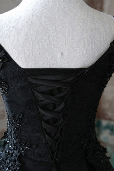 V Neck Black Lace Beaded Short Prom Dresses, Black Lace Homecoming Dresses, Beaded Black Formal Evening Dresses