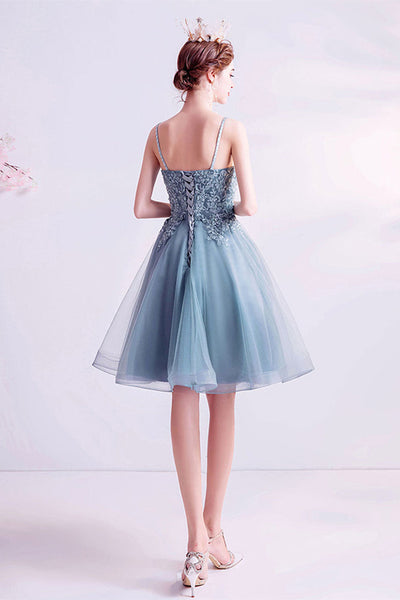 V Neck Lace Tulle Short Prom Homecoming Dresses, Lace Formal Graduation Evening Dresses WT1037