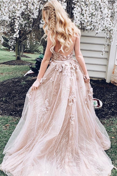 V Neck Mermaid Backless Pink Lace Long Prom Dresses, Mermaid Pink Formal Dresses, Pink Lace Evening Dresses