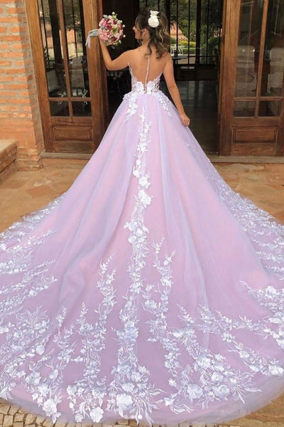 V Neck Open Back Purple Lace Long Prom Dresses, Purple Lace Wedding Dresses with Train, Purple Formal Evening Dresses