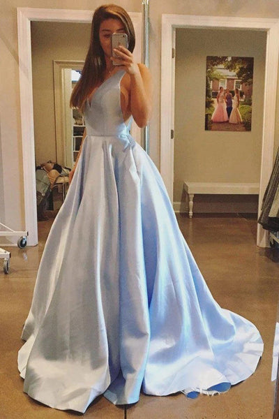 V Neck Red/Blue/Yellow/Burgundy/Purple Long Prom Dresses with Pocket, Long Red/Blue/Yellow/Burgundy/Purple Formal Graduation Evening Dresses WT1042