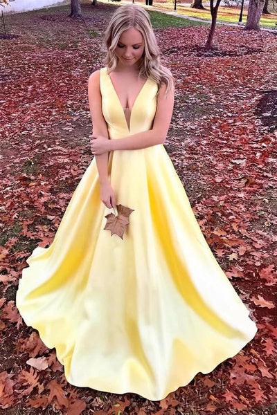 V Neck Red/Blue/Yellow/Burgundy/Purple Long Prom Dresses with Pocket, Long Red/Blue/Yellow/Burgundy/Purple Formal Graduation Evening Dresses WT1042