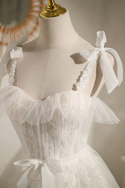 White Tulle Open Back Short Lace Prom Dresses, White Lace Homecoming Dresses, White Formal Evening Dresses WT1044