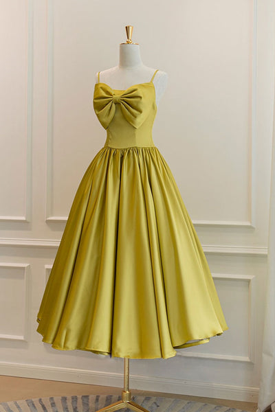 Yellow Satin Open Back Short Prom Homecoming Dresses, Open Back Yellow Formal Graduation Evening Dresses