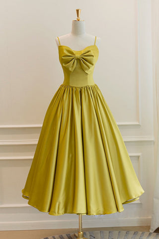 Yellow Satin Open Back Short Prom Homecoming Dresses, Open Back Yellow Formal Graduation Evening Dresses